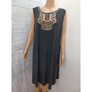 Cato Dress Womens Large Black Beaded Boho Flowy Comfort Chic Layer 22/24W